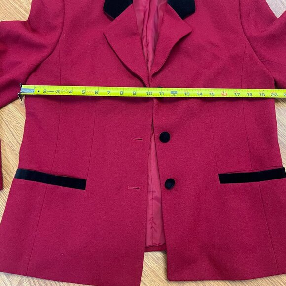 Talbots Women’s Size 12P Red Black Velvet Wool Button Front Blazer Jacket - Picture 8 of 8